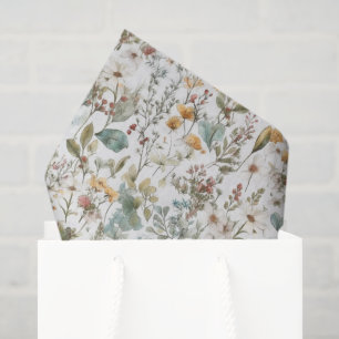 Papel De Seda Flores Silvestres Decoupage Floral Verde Marrom