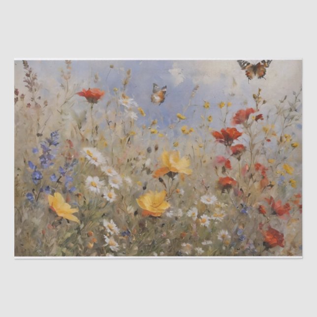 Papel De Seda Flores Silvestres e Borboletas Decoupage (Frente )