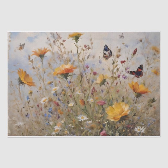 Papel De Seda Flores Silvestres e Borboletas Decoupage (Frente )