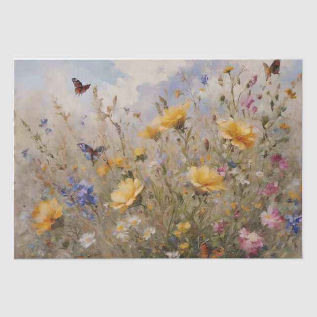 Papel De Seda Flores Silvestres e Borboletas Decoupage (Frente )