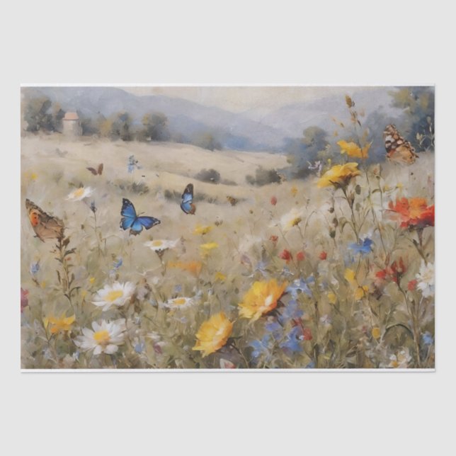 Papel De Seda Flores Silvestres e Borboletas Decoupage (Frente )
