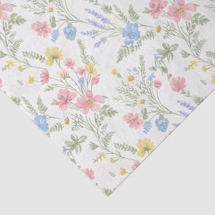 Papel De Seda Flores Silvestres Rosa Amarelo Azul Estilo Aquarel