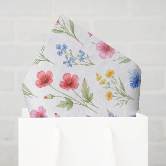 Papel De Seda Flores Silvestres Rosa Lavanda Pastel (Sacola de presentes)