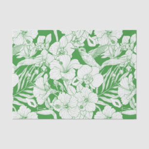 Papel De Seda Flores Tropicais e Beija-flor em verde e fora