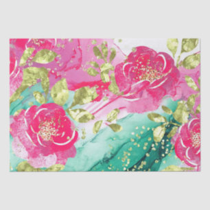 Papel De Seda Flores Tropicais Rosa Aquarela Tinta Álcool