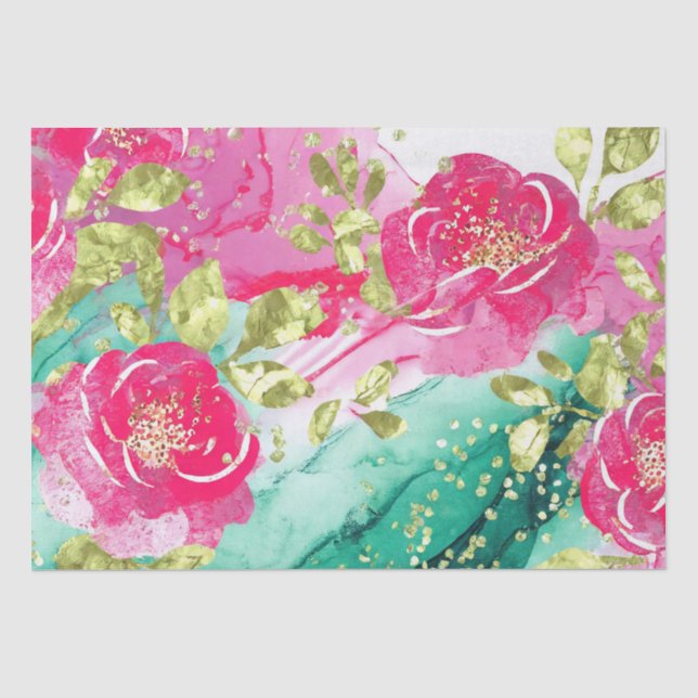 Papel De Seda Flores Tropicais Rosa Aquarela Tinta Álcool (Frente )