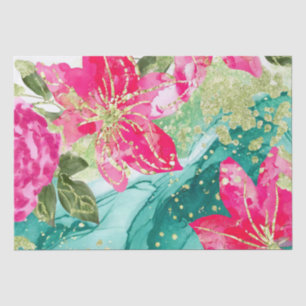 Papel De Seda Flores Tropicais Rosa Aquarela Tinta Álcool