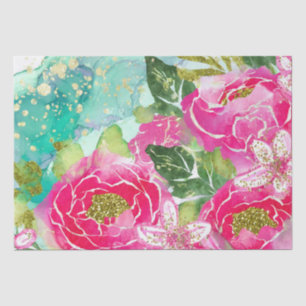 Papel De Seda Flores Tropicais Rosa Aquarela Tinta Álcool