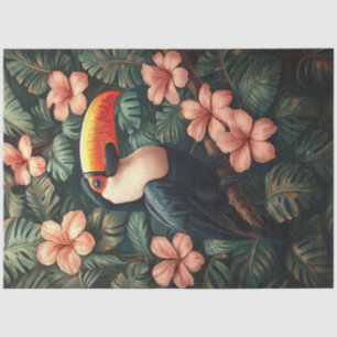 Papel De Seda Flores Tropicais Toucanas, Cor-de-rosa, pintando a