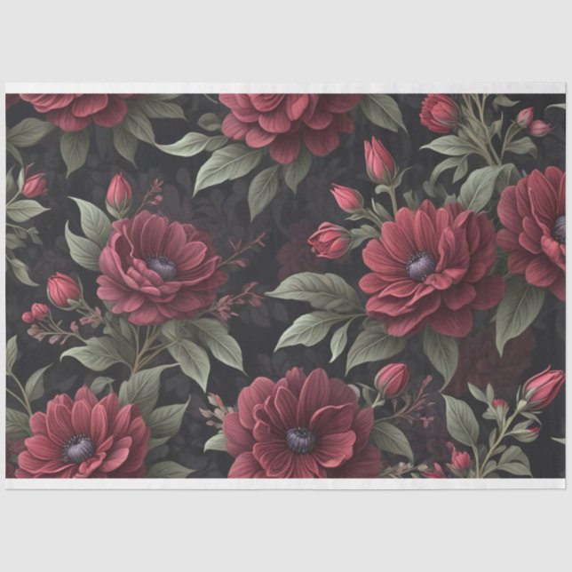 Papel De Seda Flores Vermelhas Borgonha Decoupage Gótico (Frente )