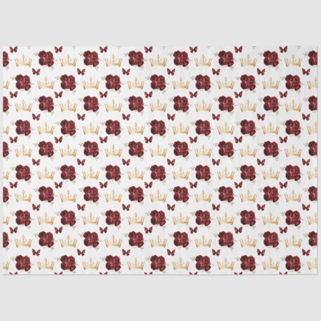 Papel De Seda Flores Vermelhas e Coroas Douradas (Frente )