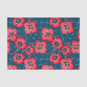 Papel De Seda Flores vermelhas tropicais no marinho
