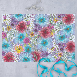 Papel De Seda Flores Vermelhos Roxos, Azuis-roxas, Radiantes e E