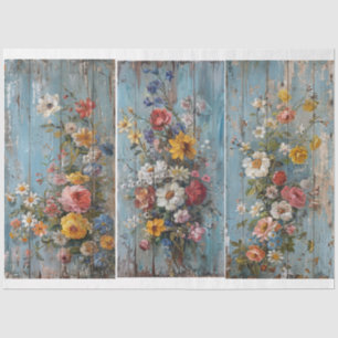 Papel De Seda Flores Vintage Fundo Azul Vestido