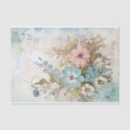 Papel De Seda Flores Vintage Mídia Mista Azul, Rosa, Branco
