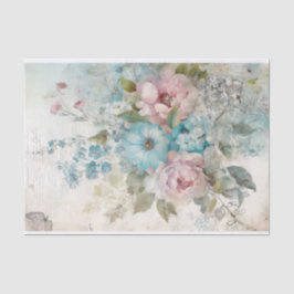 Papel De Seda Flores Vintage Mídia Mista Azul, Rosa, Branco