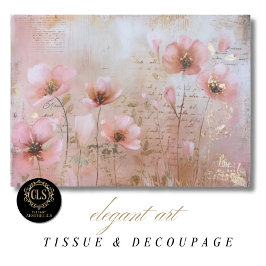 Papel De Seda Flores Vintage Rosa e Dourado Decoupage