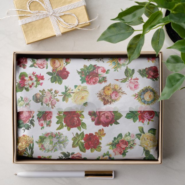 Papel De Seda Flores Vintage Rosas Inglesas (Presente)