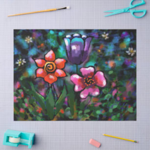 Papel De Seda Flores Whimsical Decoupage Cor-de-Rosa Azul Roxo