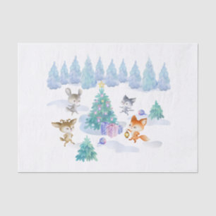 Papel De Seda Floresta Dançando Animais de Natal
