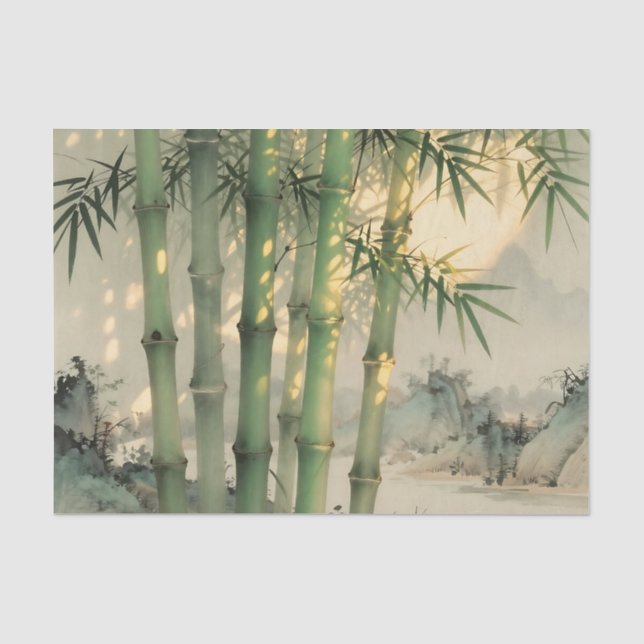 Papel De Seda Floresta de Bambu Verde Tinta Chinesa (Frente )