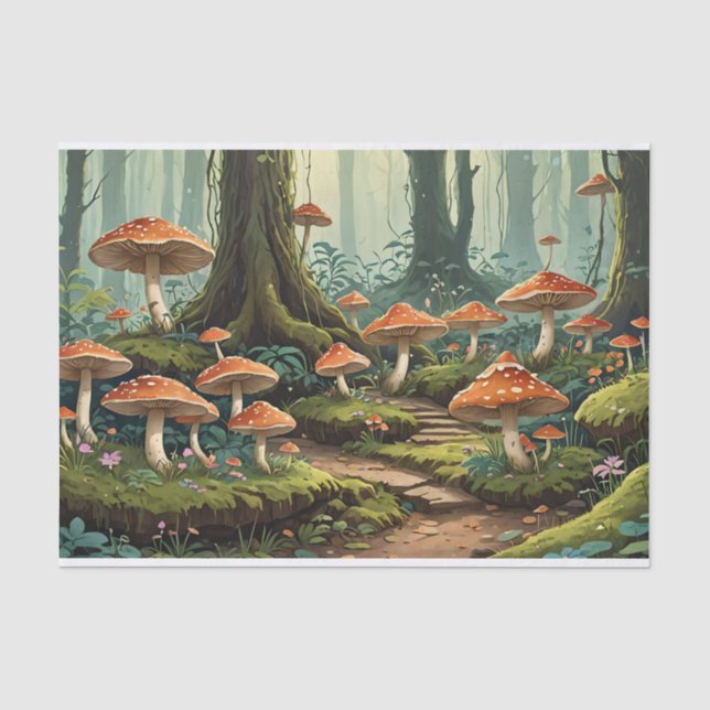 Papel De Seda Floresta de Cogumelos Encantados (Frente )
