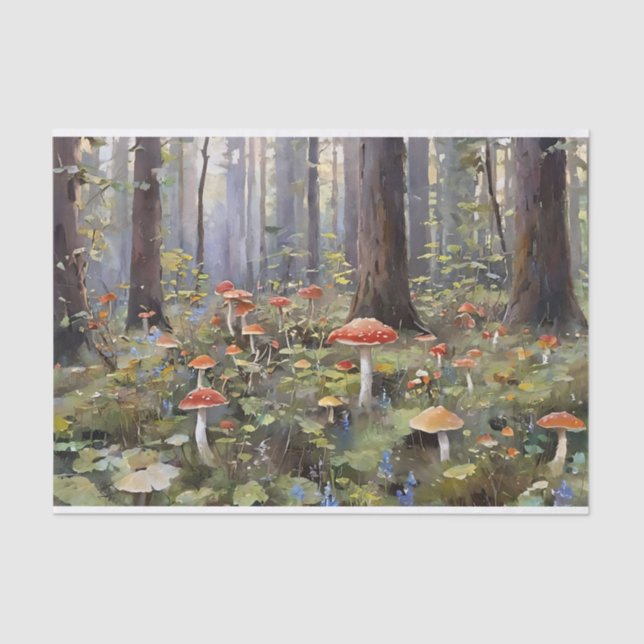 Papel De Seda Floresta de Cogumelos Encantados (Frente )