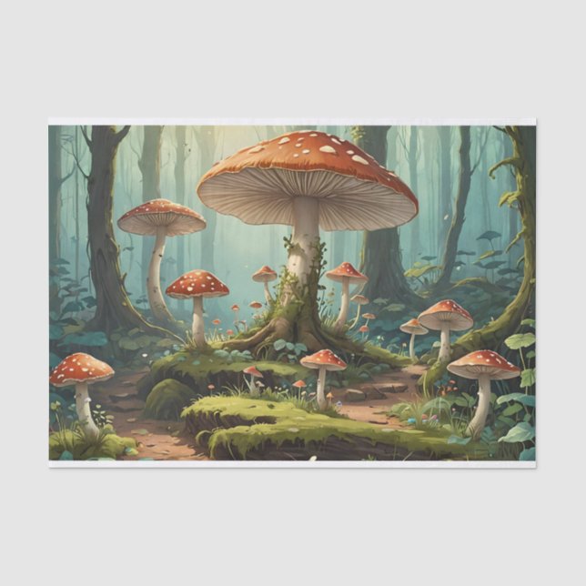 Papel De Seda Floresta de Cogumelos Encantados (Frente )