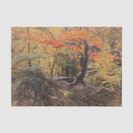 Papel De Seda Floresta de Madeira Outonal Árvores Amarelas Arte 