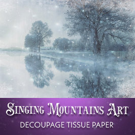 Papel De Seda Floresta e Lagoa Nevados de Inverno Decoupage Wond