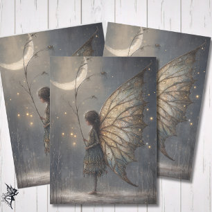 Papel De Seda Floresta Encantada Fada à Luz da Lua Aquarela