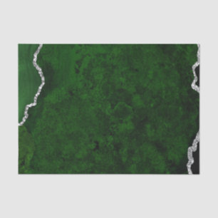 Papel De Seda Floresta Glamourosa Verde Mármore Chic Prateado Br