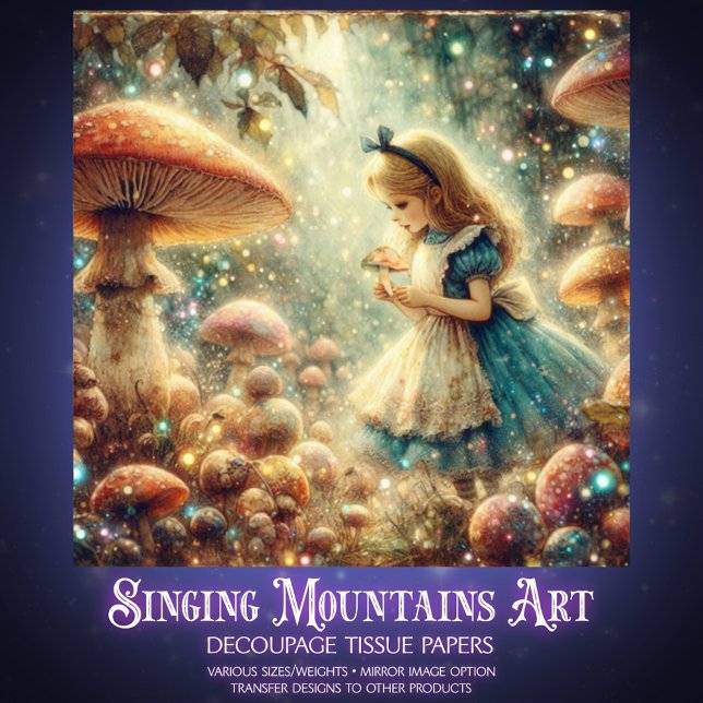 Papel De Seda Floresta Mística Alice e Cogumelos Decoupage (Criador carregado)