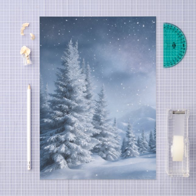 Papel De Seda Floresta Nevada Árvores Geadas País das Maravilhas (Arte )