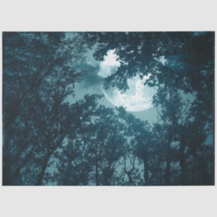 Papel De Seda Floresta Noturna Encantadora com Lua Cheia