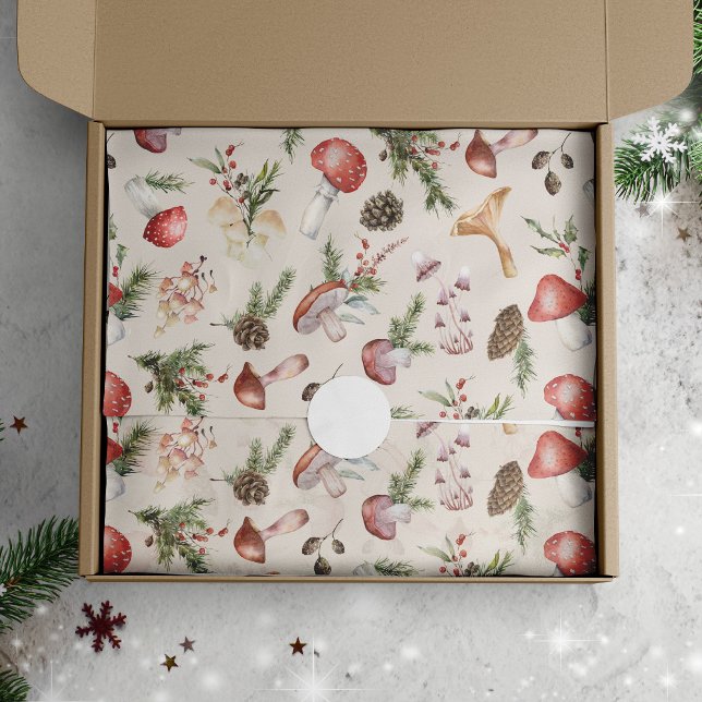 Papel De Seda Floresta Russa dos Cogumelos de Natal com Aquarela (Criador carregado)