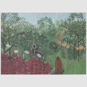 Papel De Seda Floresta Tropical com Macacos e Cobra (Rousseau)