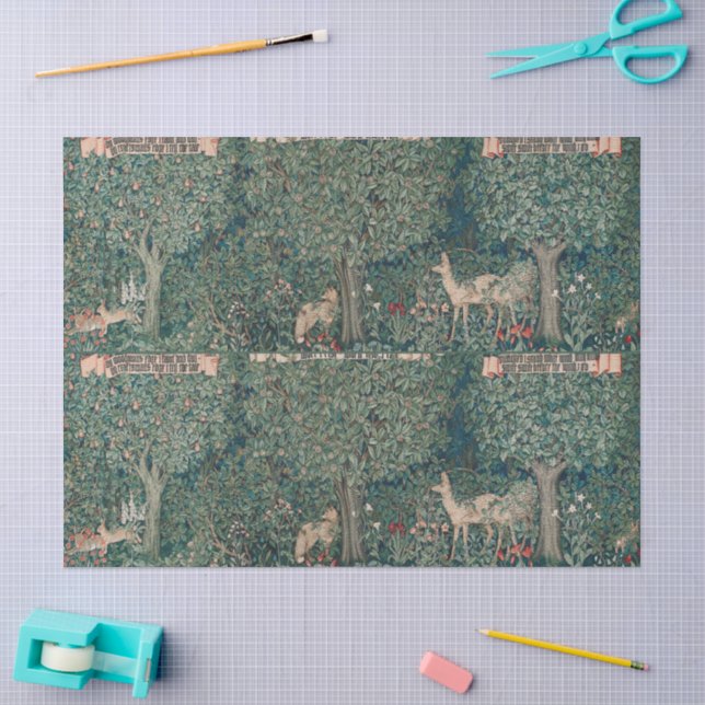Papel De Seda Floresta Verde de Animais Botânicos de William Mor (Arte )