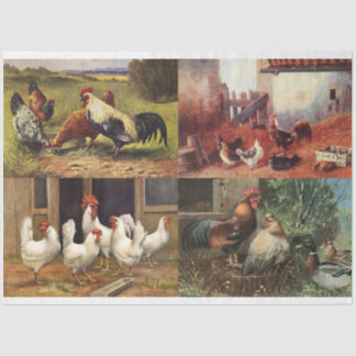 Papel De Seda Florestais Franceses Roosters Quad 1 Decoupage