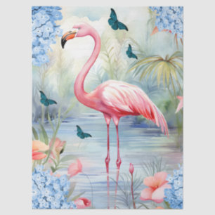 Papel De Seda Florestas Flamingo e Borboletas