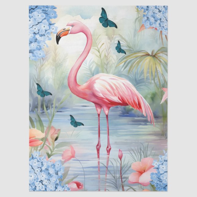 Papel De Seda Florestas Flamingo e Borboletas (Frente )