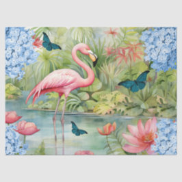 Papel De Seda Florestas Flamingo e Borboletas