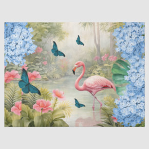 Papel De Seda Florestas Flamingo e Borboletas
