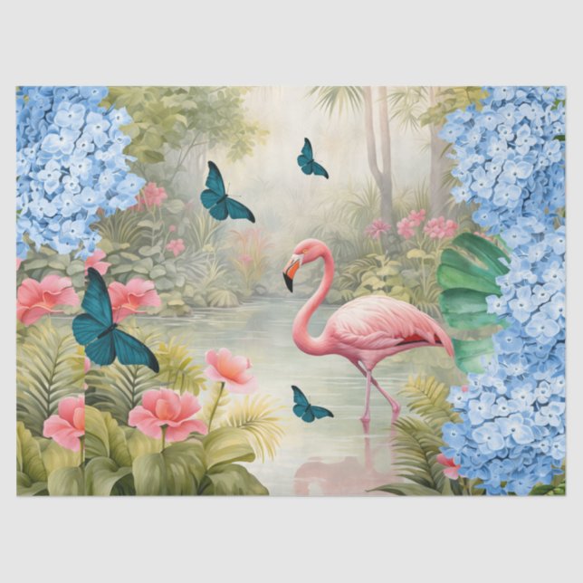 Papel De Seda Florestas Flamingo e Borboletas (Frente )