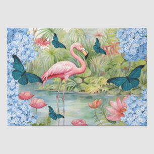 Papel De Seda Florestas Flamingo e Borboletas