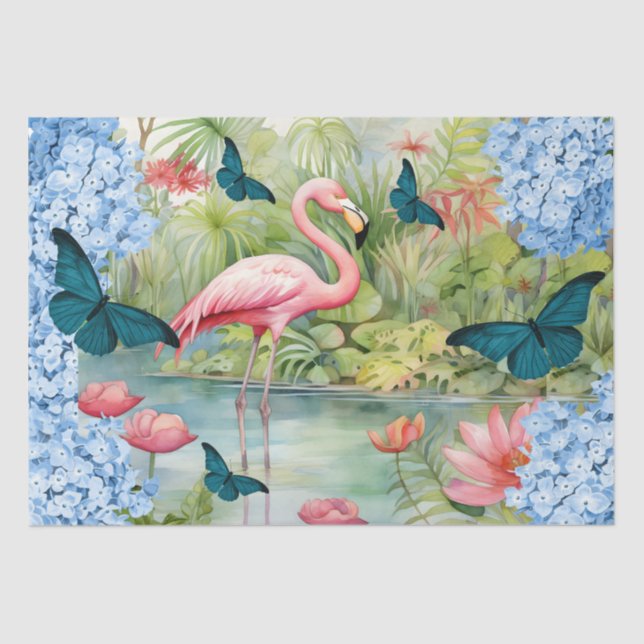 Papel De Seda Florestas Flamingo e Borboletas (Frente )