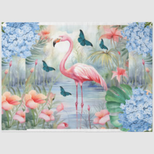 Papel De Seda Florestas Flamingo e Borboletas