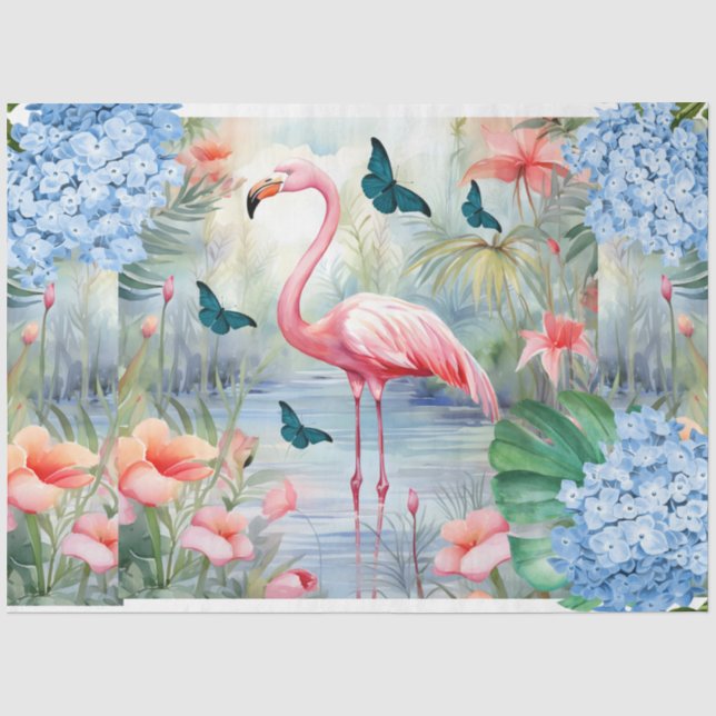 Papel De Seda Florestas Flamingo e Borboletas (Frente )