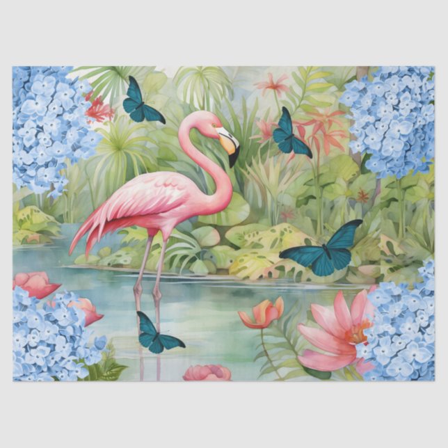 Papel De Seda Florestas Flamingo e Borboletas (Frente )