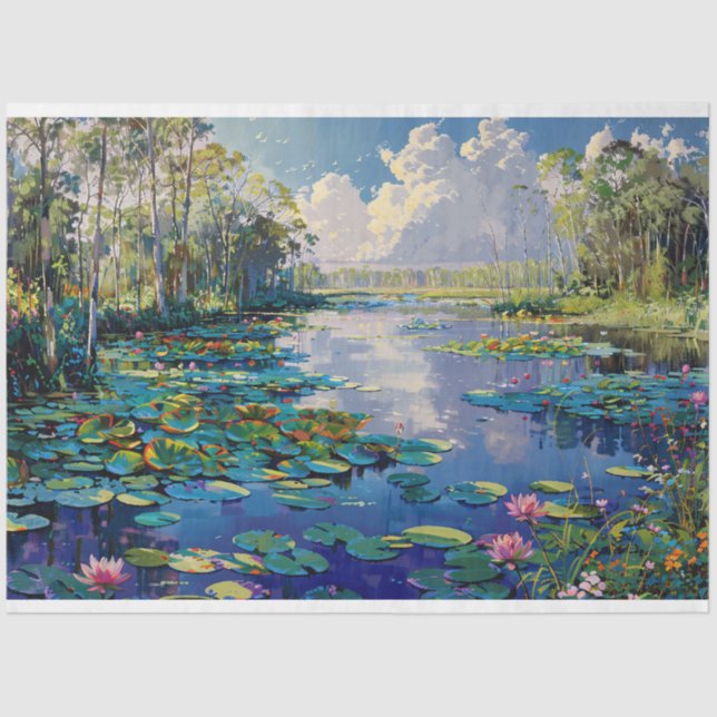 Papel De Seda Flórida Everglades River Lily Pads Decoupage (Frente )